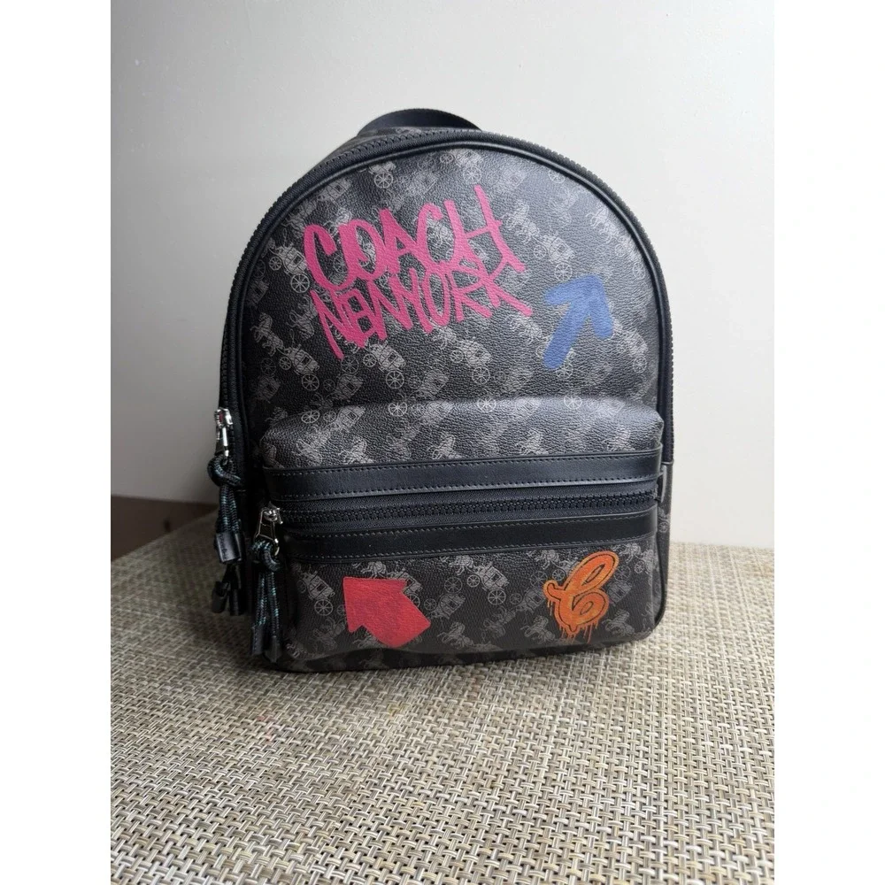 COACH Horse and Carriage Backpack F84225 Black PVC Leather Unisex
